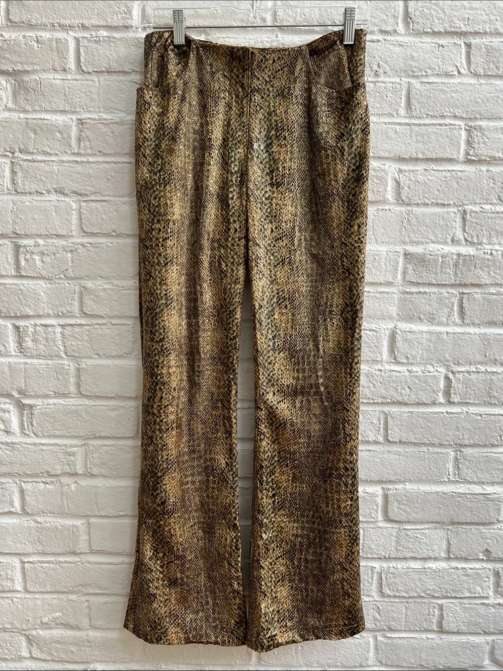 VINTAGE Y2K Tan Metallic Gold Shimmering Snake Scales Low Rise Bootcut Pants 6 - Picture 4 of 11